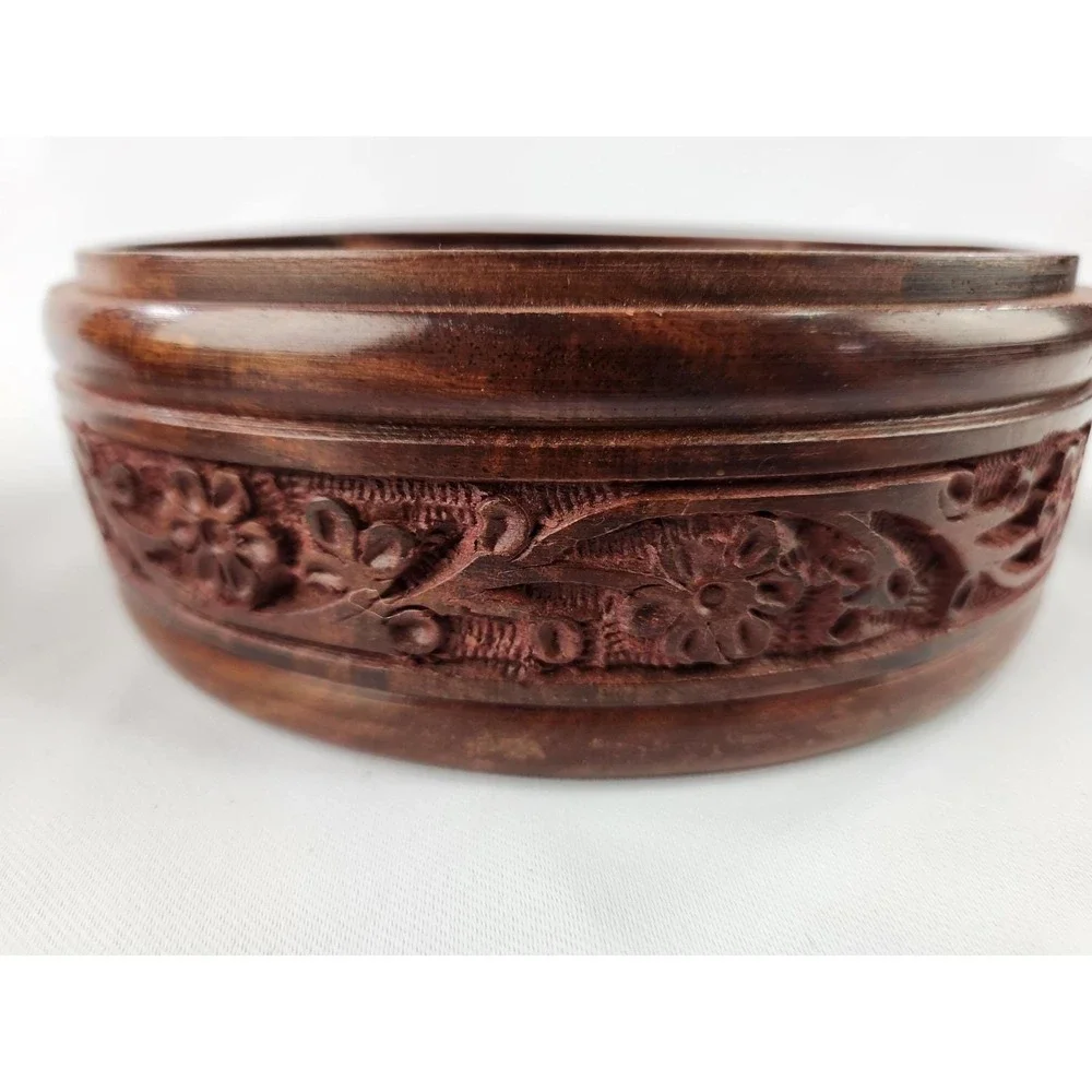 Handcrafted‎ Wooden Chapati Box Wood Divided Floral Carving Decorative Container